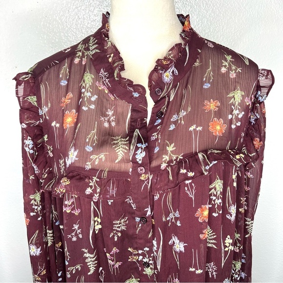 ELOQUII Elements Midi Shirtdress Ruffles Purple Floral Sheer Chiffon Size 22 - Picture 8 of 14